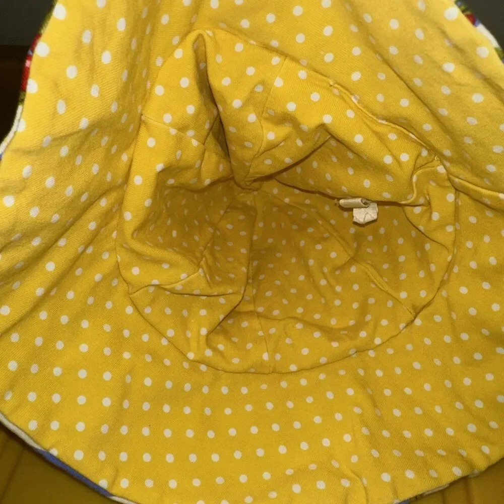Matilda Jane Hat Reversible Patchwork Polka Dots Floral Stripe Blue Yellow Baby